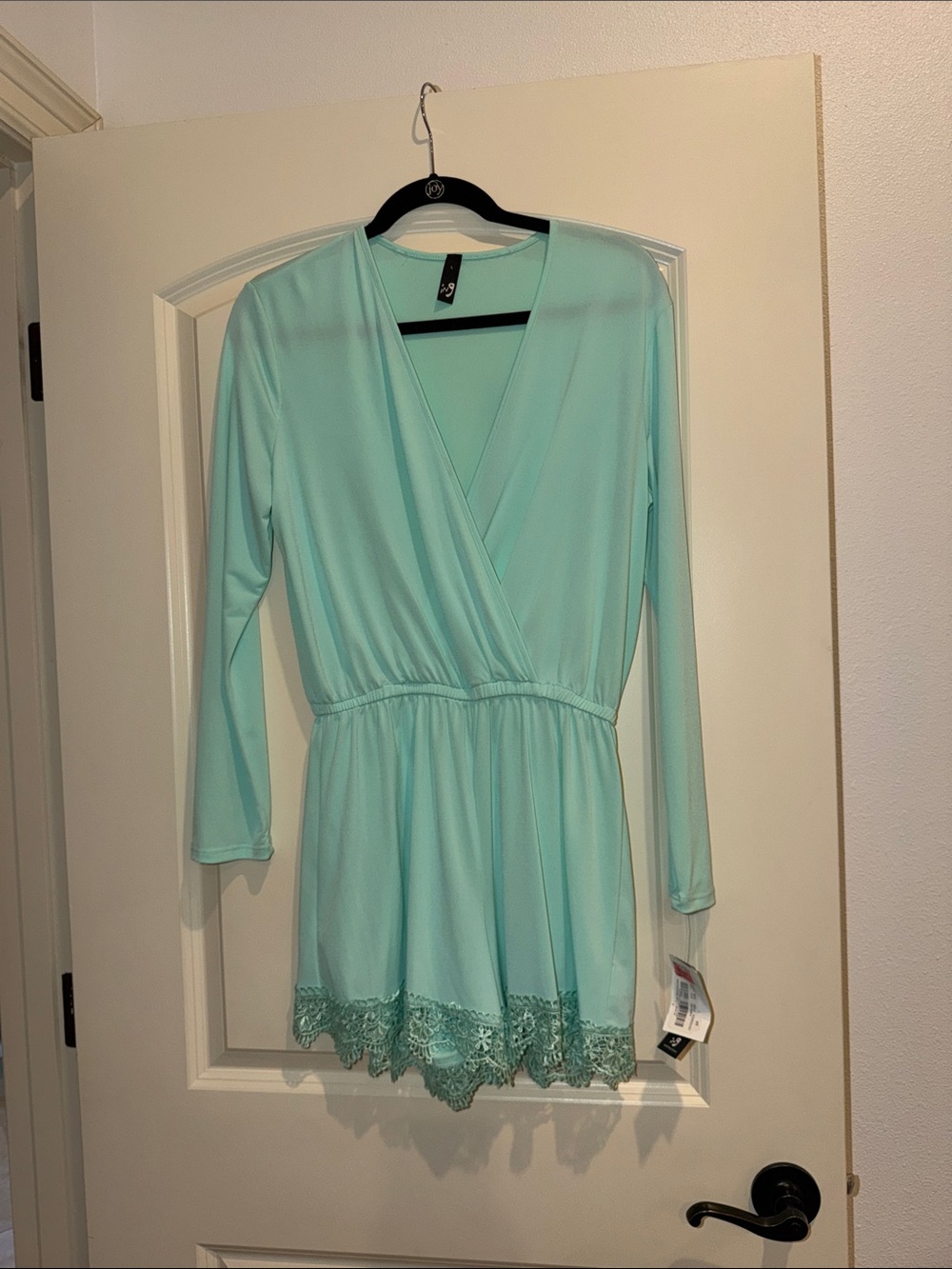 Ing Mint Green Long Sleeve Lace Hem Romper